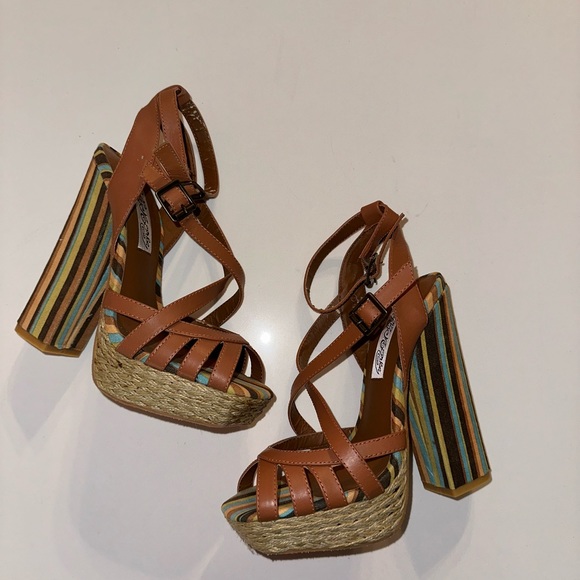 Naughty Monkey *Aztec* tan leather 70s style platform boho sandals 7 - Picture 2 of 10